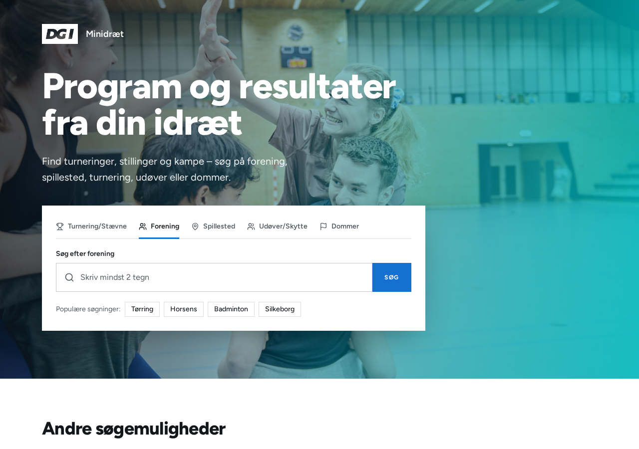 Søg turneringen, stævnet eller foreningen frem på forsiden.